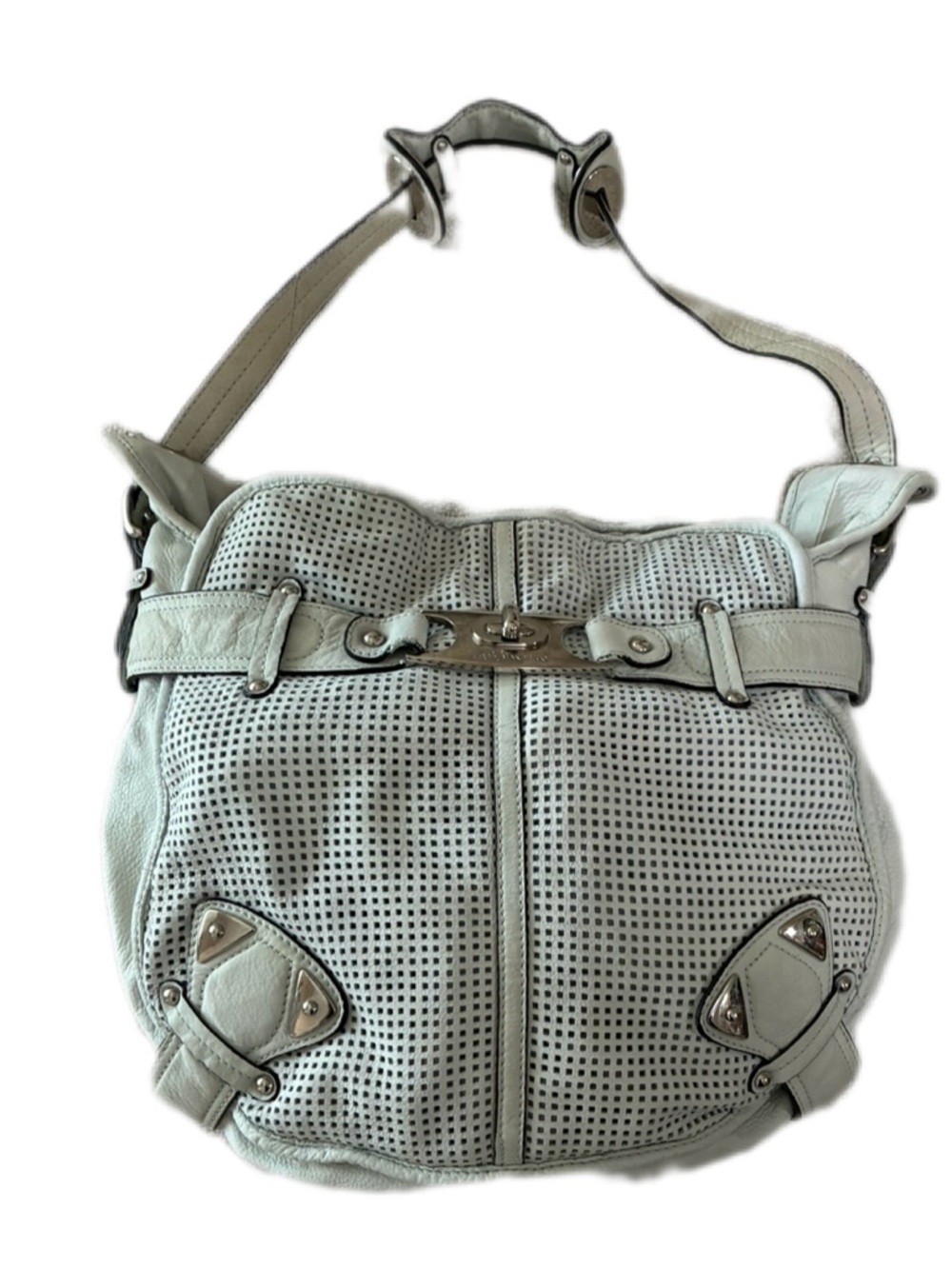 b. makowsky White Perforated Leather Hobo Bag